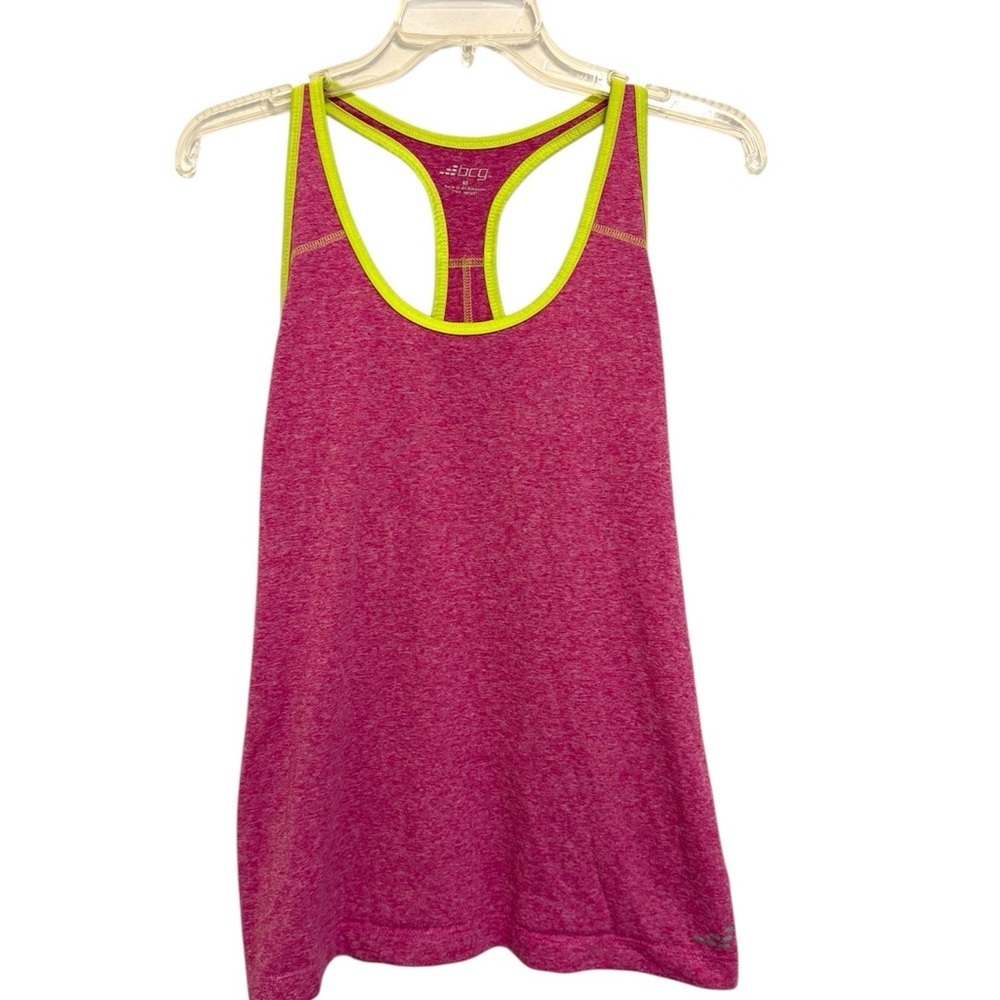 2/$15 BCG Racerback Athletic Tank Top Pink Yellow | Medium